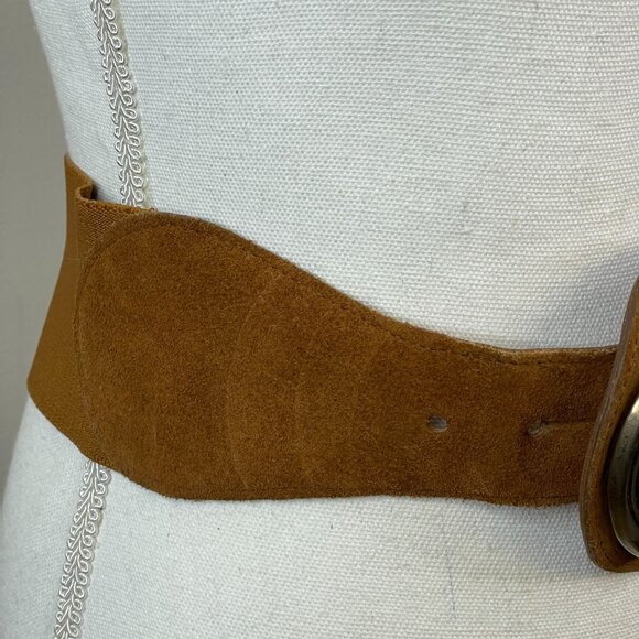 Womens Vintage Suede Leather Brass Filigree Wide Stretch Belt Heritage Boho 3" - Picture 6 of 11